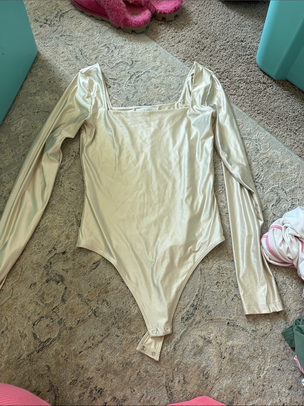 Aritzia Metallic Cream Long-Sleeve Bodysuit